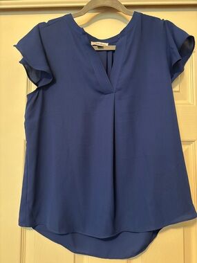 Calvin Klein Cobalt V-Neck Flutter Sleeve Blouse